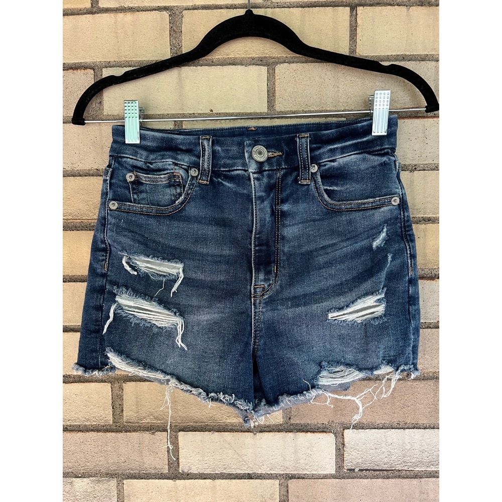 American Eagle Curvy Hi-Rise Shortie Distressed Denim Jean Shorts Size 2